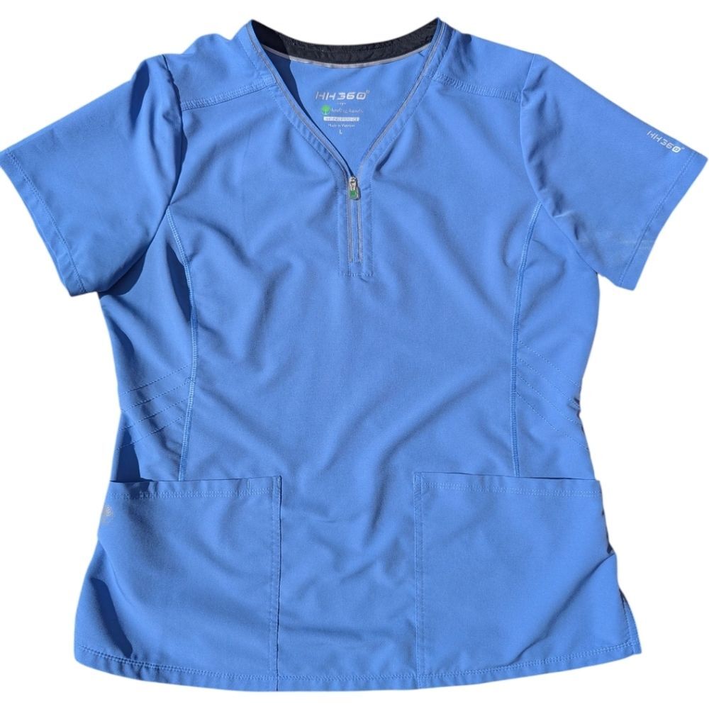 HH360 Blue Scrub Top Quarter Zip Size L